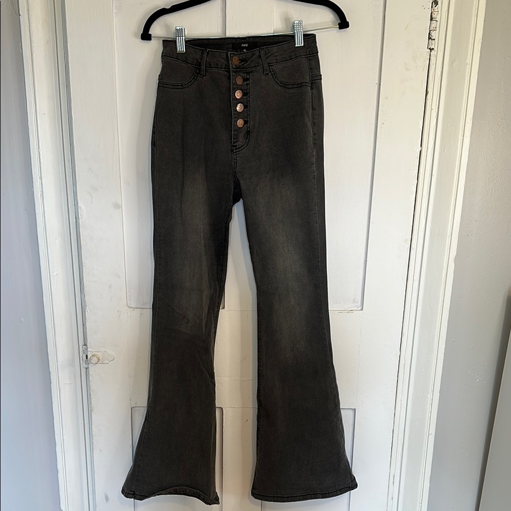 Black Flared Jeans with Button Fly